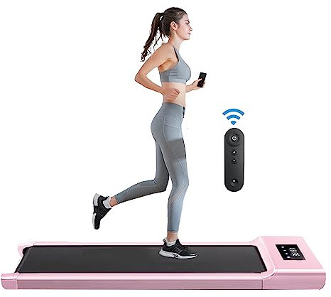 Under Desk Treadmill with Bluetooth Speaker & Remote Control Walking Running Machine for Home or Office 1-12km/h Adjustable Speeds(Pink)
