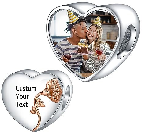 LaMenars Personalized Photo Charms Geburt Blume September Pharbitis Perlen Sterling Silber Anpassen Bild Liebe Herz für Frauen Armbänder und Halsketten Geschenke für Mädchen
