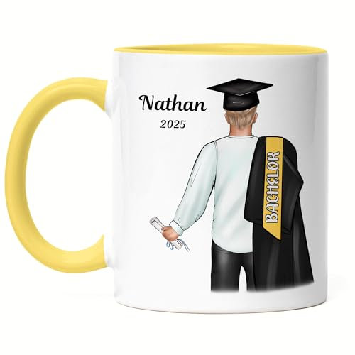 Kiddle-Design Bachelor Master Baccalauréat 2025 Tasse Jaune Cadeau Diplôme Personnalisé Nom Diplômé Docteur Hommes Diplôme scolaire Licence