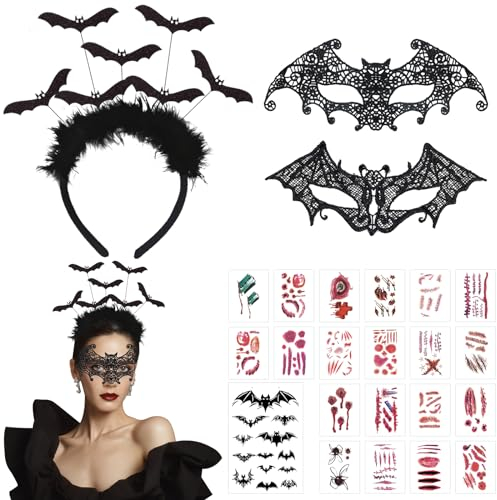 GAROMIA Fledermaus Haarreifen mit Fledermaus Spitze Maske Fledermaus Fledermaus Haarband für Karneval Fasching Cosplay Party Halloween Haarschmuck Maskerade Accessoire