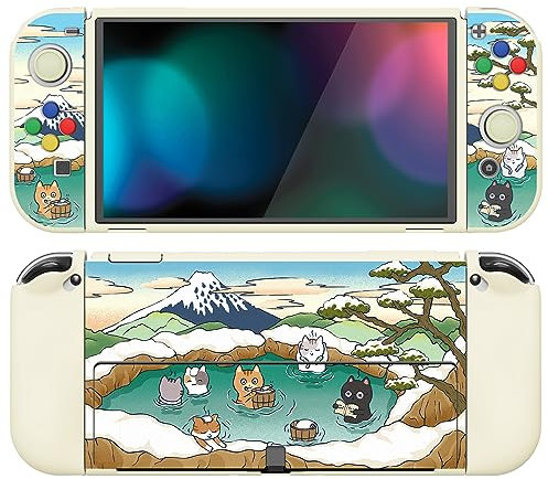 playvital Cover per Nintendo Switch OLED,Custodia Protettiva Copertura TPU Copri Analogici Accessori per Switch OLED Joycon Console-ZealProtect-Gattini della Primavera Calda