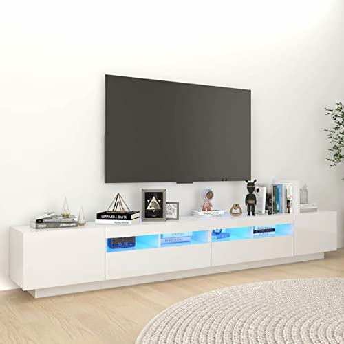 GuyAna Mobile Porta TV con Lu Ci LED Bianco Lucido 260x35x40 cm,Mobile TV,Mobile Porta TV Soggiorno,Mobile TV Soggiorno Moderno