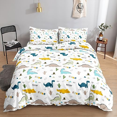 HOSIMA Dinosaurier-Bettwäsche-Set, Bettbezug-Set für Erwachsene, Jungen und Mädchen, niedlicher Dinosaurier, wendbar, bedruckter Bettbezug mit Kissenbezügen (Dinosaurier S)