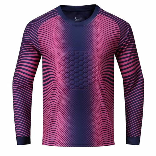 ranrann Maillot Gardien de Foot Enfant Garçon Maillots de Gardien de But Football Manches Longues Rembourré T-Shirt Foot Entraînement 5-14 Ans Bleu Marine&Rose 9-10 Ans