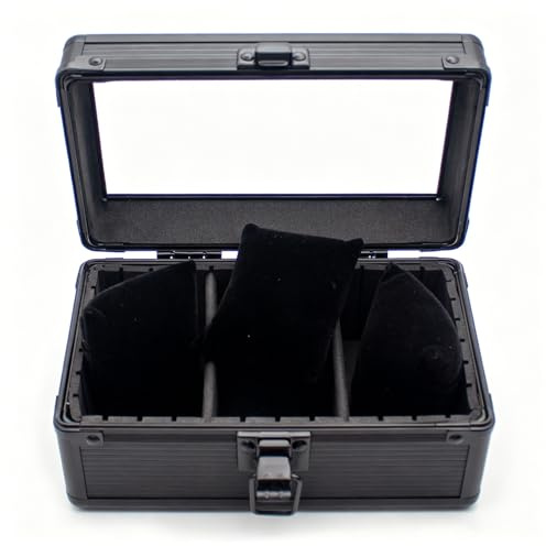 Toplionace Uhren Aufbewahrungsbox mit 3 Fächern, Aluminiumrahmen Hochfeste Uhrenhalterung Uhren Sammelbox mit Transparenter Glasabdeckung