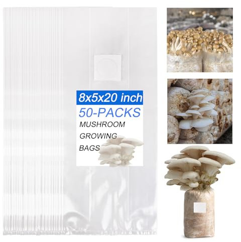 zwxt Mycobag Wachstumsbeutel, 6 mm dick, für Pilze, autoklavierbar, 20,3 x 12,7 x 50,8 cm, Pilzzucht-Set, 0,2 Mikron Filter, 50 Stück