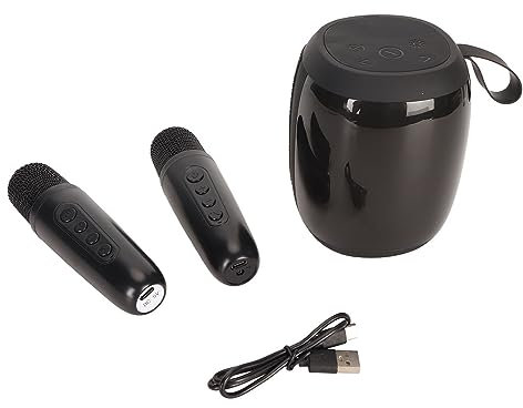 Lautsprecher mit Mikrofon, 360-Grad-Surround-Sound, Reverb in KTV-Qualität, Tragbarer Lautsprecher, Karaoke-Maschine, RGB-Lichter, Lange Akkulaufzeit (Black)