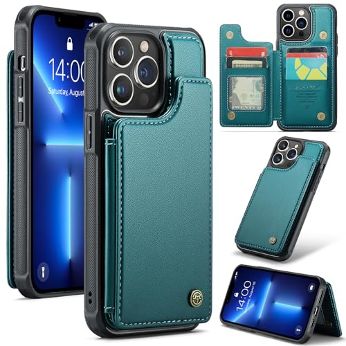 UFinetech Custodia Portafoglio per iPhone 13 Pro Max – Cover a Libro con Porta Carte, Chiusura Magnetica, Blocco RFID, Funzione Stand, Similpelle Antiurto Elegante, Blu Verde