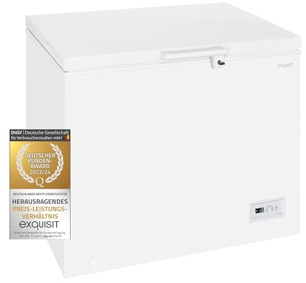 Exquisit Gefriertruhe GT265-HE-040D weiss | Tiefkühltruhe groß 254 L Volumen | 4 Sterne Gefrieren | 2 Einhängekörbe | LED-Licht