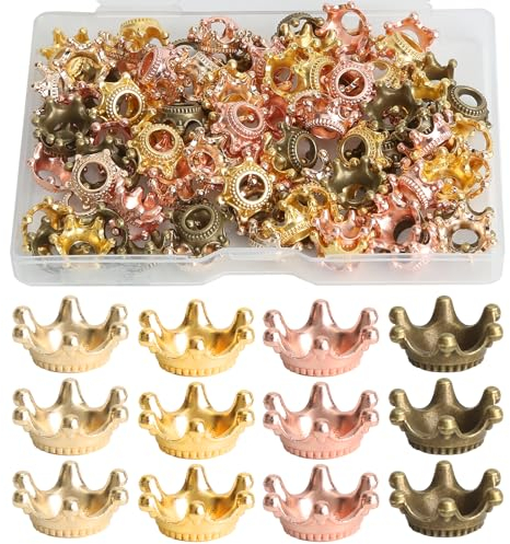 RAFIYU Kleine Goldene Kronen 120 Stück Mini Krone Basteln Vintage Charm Stil Kronen Anhänger Krone Deko, zum Basteln DIY Krone Schmuck Sorgenwürmchen Zubehör