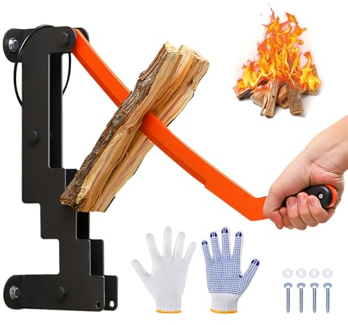 IEEILULU Spaccalegna, Spaccalegna Manuale da Parete, Coltello da Spaccalegna Manuale a Parete con Manico Rimovibile e Guanti, Spaccalegna Manuale per Legna da Ardere per la Casa,Campeggio (Arancio)