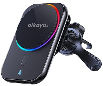 Alkaya Breeze Qi2 Magnet Autohalterung mit Ladefunktion 48W Schnellladung verstellbar Handyhalterung Auto Magnet lüftung Bietet dem Fahrer den optimalen Blickwinkel auf das Navigationsgerät- Schwarz