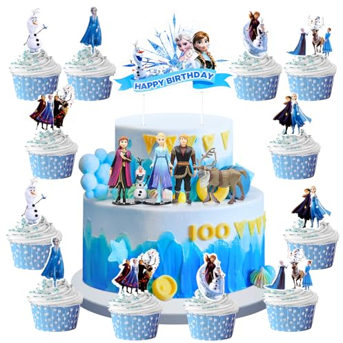 Sinaikepoo Eisprinzessin Figuren Tortendeko, 18 Stück Frozen Figuren Set, Frozen Cake Topper, Kuchen Dekoration Geburtstag, Kindergeburtstag Deko, Geburtstags Party Liefert Cupcake Topper