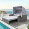 YESGIGA Polyrattan Gartenmöbel für 2 Personen, Gartensofa, Loungesofa, Abnehmbare Markise,Polyrattan und Schwamm (Grau)