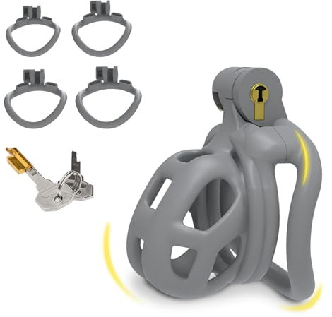 BDSMYOU Peniskäfig Chastity Cage Male,Neu Grau Harz Keuschheitskäfig Herren,mit 4 Arc Hodenringe Penisringe & 6 Schloss,Keuschheitsgürtel für Herren,Sex Toyset Herren Keuschheit Penis Käfig (S)