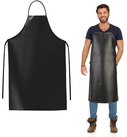 FUIPVGI Wasserdichte Schürze, Kunstlederschürze, Fleischerschürze, Küchenschürze, Arbeitsschürze, für Koch, Metzger, Friseur, Geschirrspülen, Reinigen, Hundepflege, Ölresistenz (Schwarz)