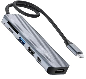Glomtheia USB C Hub 6-in-1 Adapter mit HDMI, USB 3.0, USB 2.0, SD/TF Kartenleser und PD 100W für MacBook, iPad, Dell, Lenovo, Surface