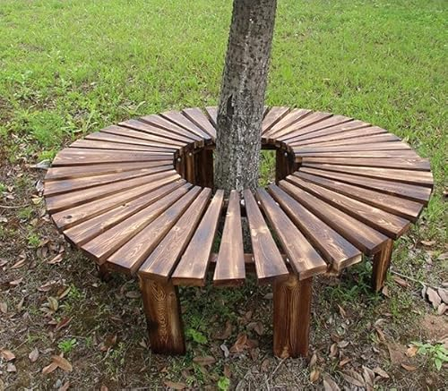 Massivholz Outdoor Garten Baumbank, Gebogene Fächerförmige Runde Parkbank mit Lattensitz, rückenfreie Terrasse, halbrunde Baumbank für Außenhofmöbel