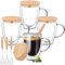 Aenmido Double Walled Glass Coffee Mugs,4 Pack Coffee Cups with Bamboo Lid/Spoon,12 OZ Borosilicate Glassware for Ice Coffee/Hot Beverages/Tea/Cappuccino/Latte