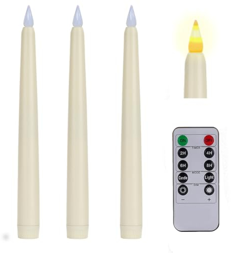 PILLOBOX Led Stabkerzen mit Timerfunktion, 3 Stück Flammenlose Tafelkerzen mit Fernbedienung, 25 cm Kunststoff Elektrische Kerzen für Weihnachten, Hochzeit und Home Decor (Elfenbeinfarben)