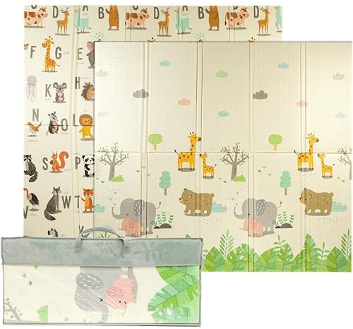 Baby-Spielmatte, faltbar, sensorisch, wasserdicht, ungiftig, wendbar. Vielseitige Matte, perfekt zum sicheren Krabbeln, 1,5cm dick, 150cm x 200cm. (Animals and Alphabet)