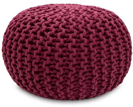 Amago home Sitzpouf Strickhocker Pouf Ø45 H30cm Bodenkissen Indoor Baumwolle nachhaltig recycelt Farbe Bordeaux