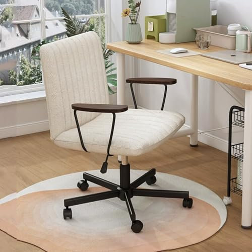 YCKEGEW Stoffsitz Büro-Drehstuhl Low Back Task Chair Mit Rädern Für Schlafzimmer, Höhenverstellbare Computerstühle Breite Sitze Lounge Akzent Stühle(Khaki,with Armrest)