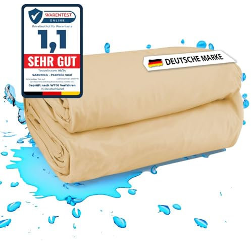 SAXONICA Poolfolie SonaLiner Rund für Rundpool in verschiedenen Größen und Farben geeignet für Stahlwand Rundbecken (Sandfarben, Ø 350 x 120 cm | 0.8 mm | Einhängebiese)