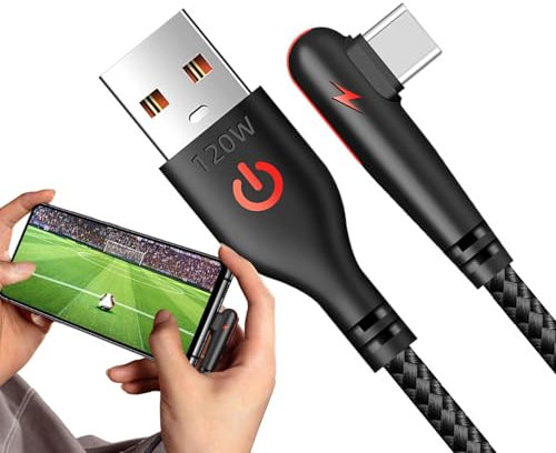 USB C To USB C Right Angle - 120W Braided Right Angle USB C Cable, Fast Charging Cord Type C, USB C Cable Right Angle, Efficient Charging For Daily Use
