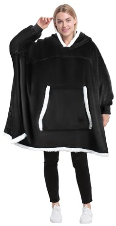 Catalonia Classy Übergroße Fleece Hoodie Poncho Decke, Flauschige Warme Oversized Kuscheldecke mit Ärmeln und Kapuze, Tragbare Decke zum Anziehen als Geschenkidee für Damen Herren
