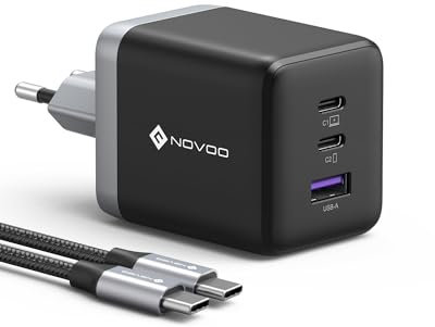 NOVOO 100W Chargeur USB C Rapide 3 Ports Prise USB C Compatible avec iPhone 16 Plus Pro Max 15 14 13 12 11 Galaxy PPS 45W S24 Ultra S23 S22 Pixel iPad MacBook Air Pro M3 M2 M1