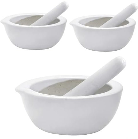 Mini Pestle and Mortar Set x3 - Small and Compact 7cm Mortar and Pestle Kitchen Tools for Grinding Spices and Herbs with Ease - Made from Traditional Porcelain (3 PACK)