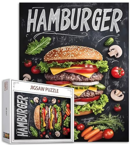 Restaurant Poster Jigsaw Puzzle 1000 Stück Puzzles für Erwachsene, leckere Hamburger Jigsaw Puzzles für herausfordernde Familie Aktivität Spiele DIY Puzzle für Home Wall Decor Geschenke