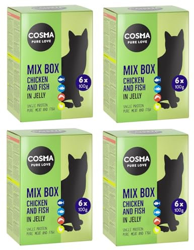 Cosma Original in Jelly Frischebeutel 100 g | Premium Nassfutter für Katzen | mit viel saftigem Fleisch oder zartem Fisch | natürlichen Geschmack | ohne Zusatzstoffe | Single Protein (24x 100g)