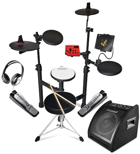 Carlsbro Club100BP1 Compact Electronic Drum Kit with 10 Monitor, Phone/Tablet Mount, 50 Melodics Lessons, Electric Drum Set for Beginner, Customizable Sounds