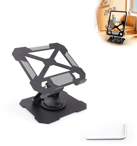 HUANR Soporte para Tablet, Aleación Aluminio Soporte Tablet Mesa Giratoria 360°, Altura Ajustable Atril para Tablet, con Llave Hexagonal, Negra, Tablet Stand para Oficina, Entretenimiento