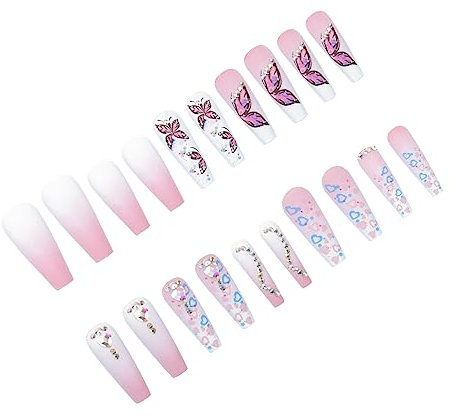 SKISUNO 24pcs Fake Nails for Women Heart Press Nails False Tips Diy Manicure Supplies for Parties