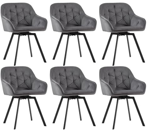 CLIPOP Samt Esszimmerstühle Drehbar Set,Gepolstert Sessel Küchenstuhl mit Armlehne Freizeit Polsterstuhl Bequem Sitz Drehstuhl für Esszimmer Wohnzimmer Büro (3, Grau)