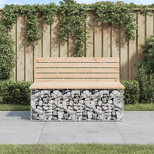 Myheimly Gabionenwand Gartenbank, Sitzbank Bank Gabionen, Gabionenbank für Garten Terrasse, Steinkorb Drahtkorb Parkbank Gartenmöbel, Massivholz Kiefer Natürliche Kiefer,103 x 70 x 65 cm