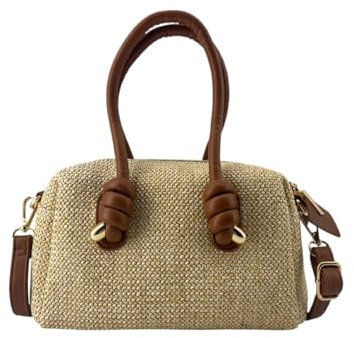 MODELISA - Bolso De Mano Y Hombro Pequeño Rafia Paja Estilo Casual Cierre Con Cremallera Mujer (Marrón)