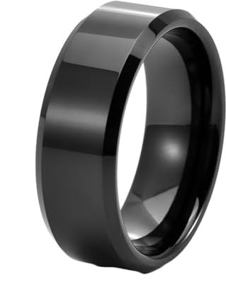 Wolfram Carbide Ringe, Männer Frauen Einfacher polierter Ring mit abgeschrägten Kanten 8MM aus Wolframcarbid, Schwarz, Größe 52 (16.6)