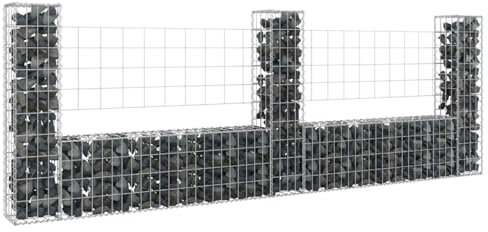 Festnight Gabionen 3 Säule Gabionenkorb Große Gabionenwand U Form Wand Gabionen Zaun Metall Steinkorb Wand Steingabionen Drahtkorb Gitterkörbe Dekorative Zäune Gartendeko Eisen 260x20x100 cm