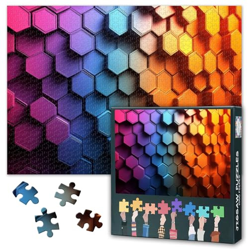 Abstrakt Puzzles 1000 Teile, Puzzle Erwachsene, Helle Farbverläufe mit Sechseckigen Mustern 1000 Teile Puzzles für Erwachsene, 70 x 50cm Puzzle Impossible Geschicklichkeitsspiel für die Ganze Familie