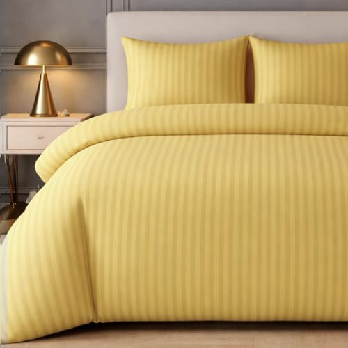 Lazzaro Satin Stripe King Size Duvet Cover Sets - Premium Hotel Quality Quilt Cover King Size Bedding Set 3 Pcs - Ultra Soft Hypoallergenic Kingsize Duvet Cover Sets With Zipper Closure