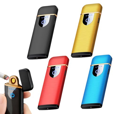 4 Pack USB Elektronische Feuerzeug, Electric USB Lighter mit Fingerabdruck-Sensor, Touch-Feuerzeugs Gehäuse aus Zinklegierung Doppelseitige Zündung Flammenloses Sturmfeuerzeug