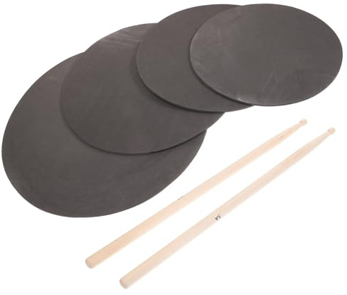 1 Satz Drum Übungspad mit Drumsticks für Schlagzeuger, Schwarz | Schaum und Holz, Techniktraining zu Hause oder Hotel, für Snare Drum und Drum Heads