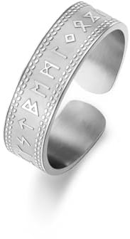 Amaxer Viking Norse Runenringe Edelstahl Vintage Elder Futhark Runen Nordischer Talisman Schmuck Verstellbarer offener Ring für Männer und Frauen