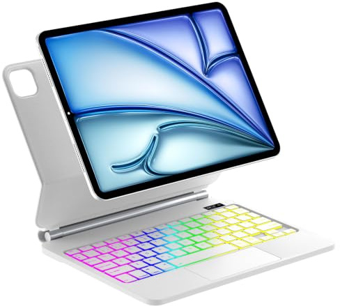 FOGARI Magic Keyboard für iPad Air 11 Zoll (M4/M3/M2 2026/2025/2024) | Magic Keyboard für iPad Pro 11 (4/3/2/1 Gen)/Air 5./4. mit Trackpad, 7 Farben Beleuchtungm und Magnetischer Ständer, Weiß