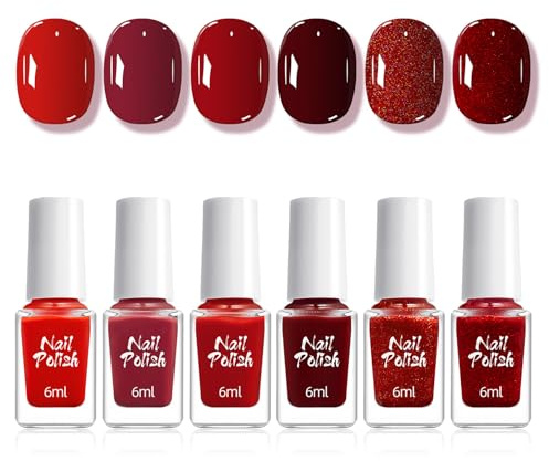 6 Farben wasserbasierter Nagellack Set, romantisches Nagellack Geschenkset, schnelltrocknend, glänzender Effekt, kein UV-Licht erforderlich, 6 x 6 ml nail polish set für Maniküre & Nail Art