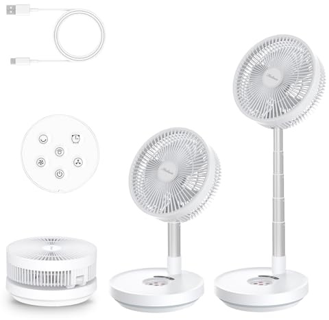 Faltbarer Ventilator mit Fernbedienung 10000mAh Akku Typ-C-Anschluss | 8 Geschwindigkeitsstufen, 120° Oszillation, höhenverstellbar, LED-Nachtlicht, für Büro, Schlafzimmer und Camping